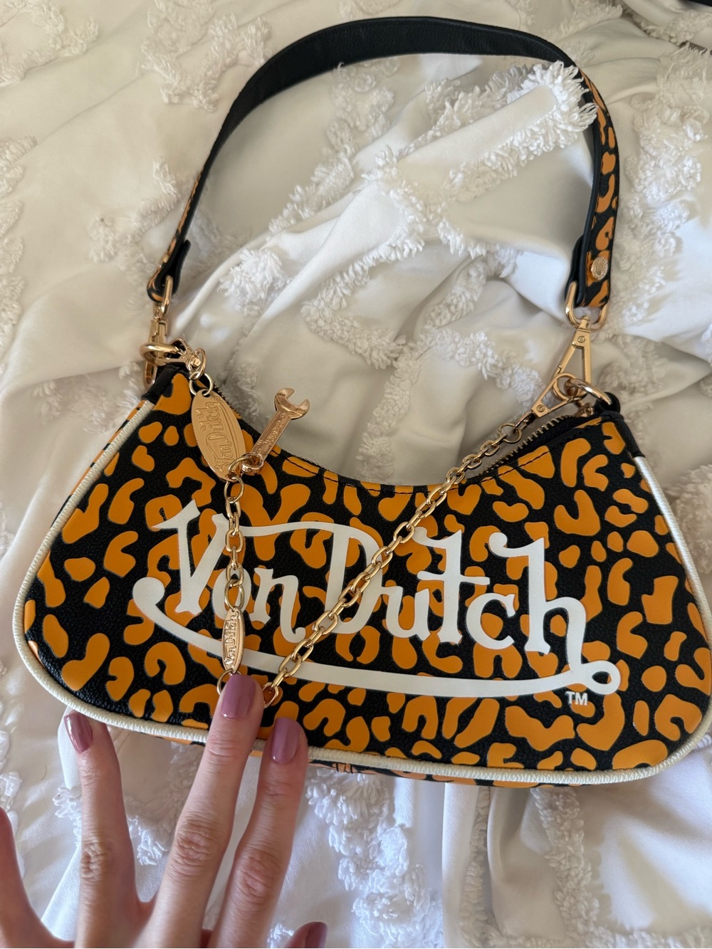 Von Dutch Leopard-Print Shoulder Bag in Black and Mustard